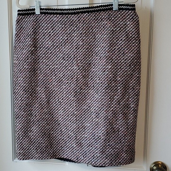 TALBOTS COTTON BLEND BOUCLE STRAIGHT PENCIL SKIRT SIZE 12 BLACK ORANGE PINK - Picture 1 of 10